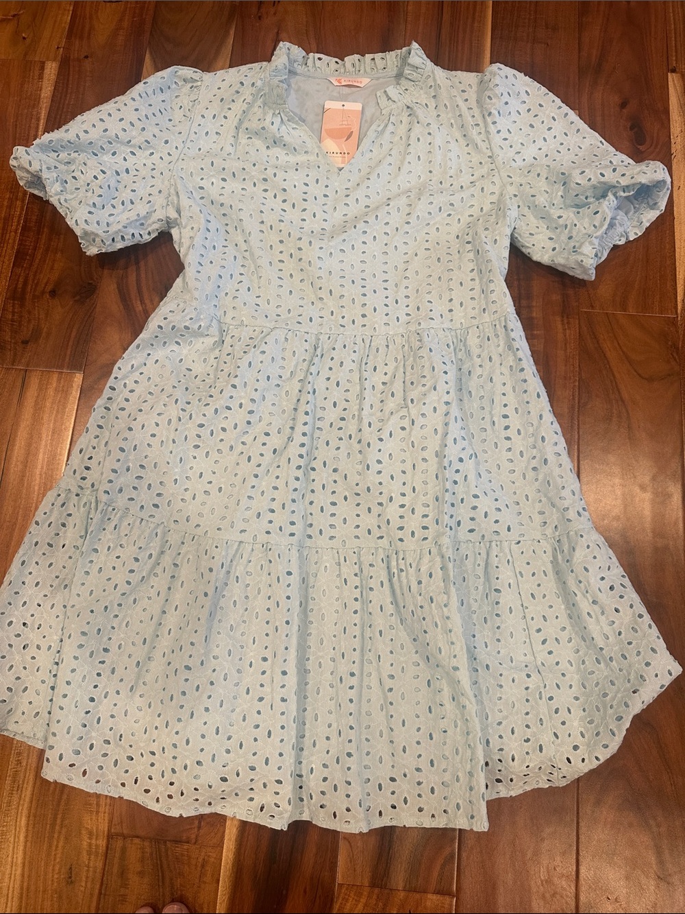 Light Blue Eyelet Tiered Casual Dress